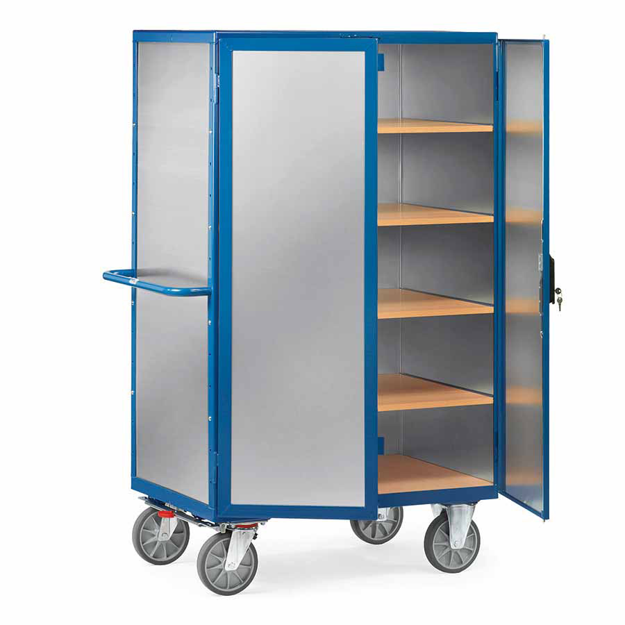 [039236] Carro protegido con paredes de aluminio y 2 puertas batientes - Dim. plataforma 1.000x680 mm - Azul ral 5007