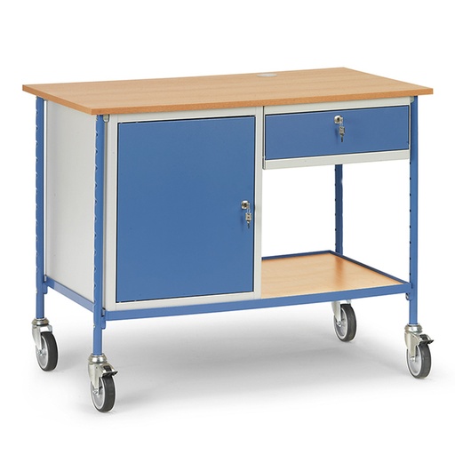 [039243] Carro de taller para herramientas con armario y cajón - Dim. plataforma 1.120 x 650 mm - Gris ral 7035 y Azul ral 5007