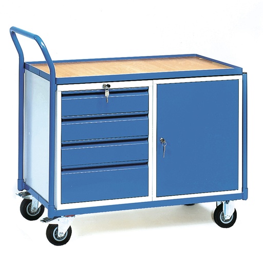 [039245] Carro de taller para herramientas con armario y cajones - Dim. plataforma 1.000 x 600 mm - Gris ral 7035 y Azul ral 5007