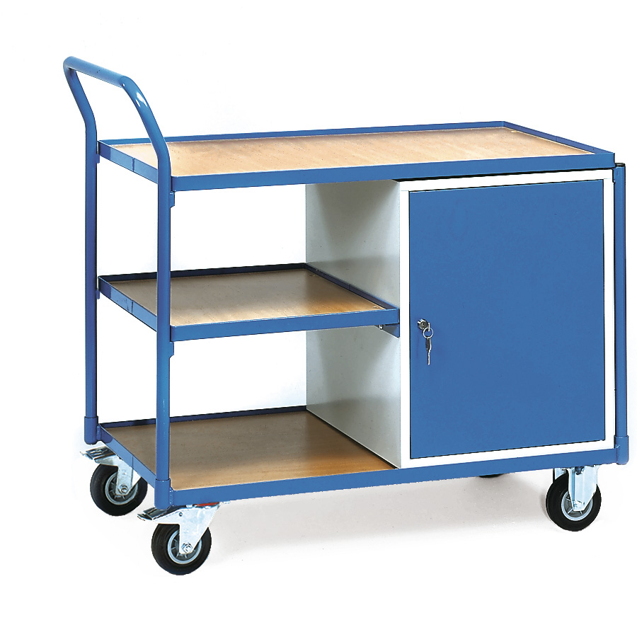 [039248] Carro de taller para herramientas con armario y estante - Dim. plataforma 1.000 x 600 mm - Gris ral 7035 y Azul ral 5007