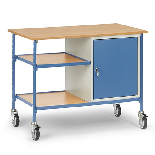 [039250] Carro de taller para herramientas con armario y estante - Dim. plataforma 1.120 x 650 mm - Gris ral 7035 y Azul ral 5007