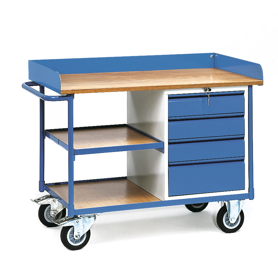 [039259] Carro de taller para herramientas con cajones, estante y reborde superior - Dim. plataforma 1.120x650 mm - Gris ral 7035 y Azul ral 5007