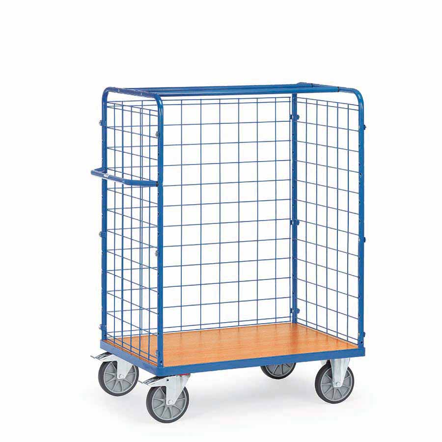 [039296] Carro de acero para picking con paredes de malla sin estantes -  Dim. plataforma 1.000 x 700 mm - Azul ral 5007