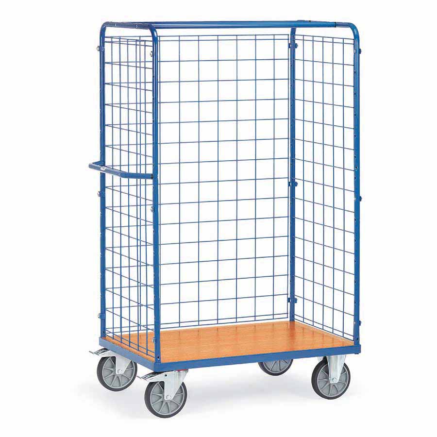 [039302] Carro de acero para picking con paredes de malla sin estantes -  Dim. plataforma 1.000 x 600 mm - Azul ral 5007