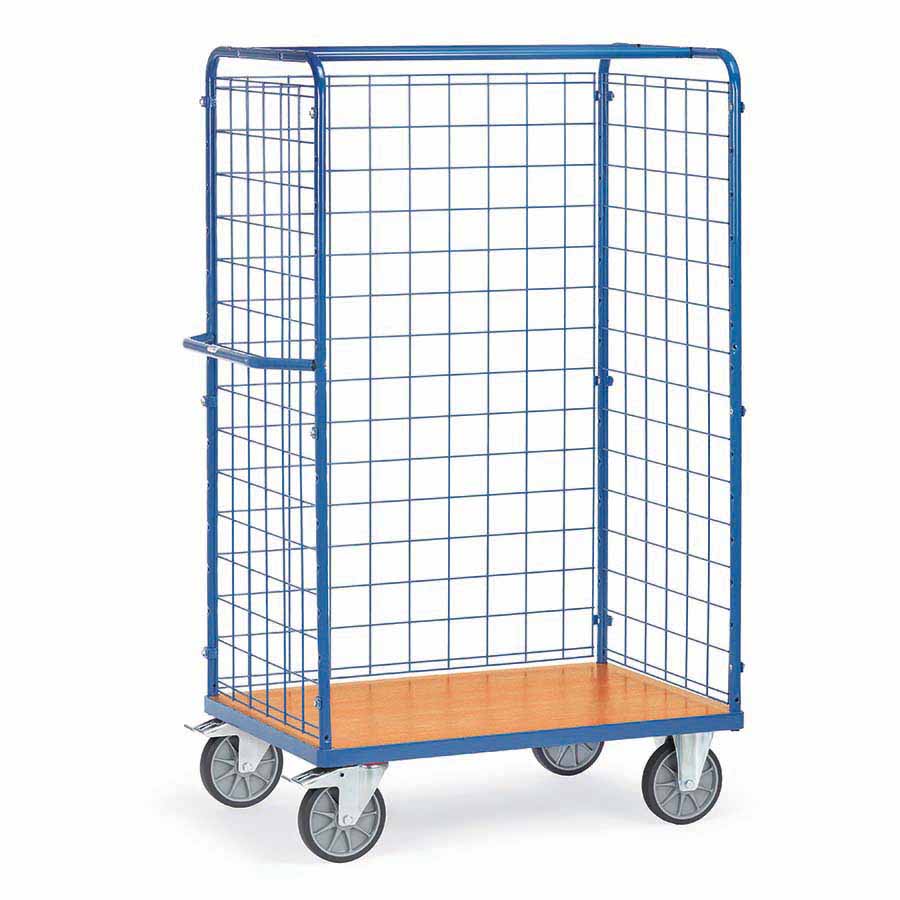 [039305] Carro de acero para picking con paredes de malla sin estantes -  Dim. plataforma 1.000 x 700 mm - Azul ral 5007