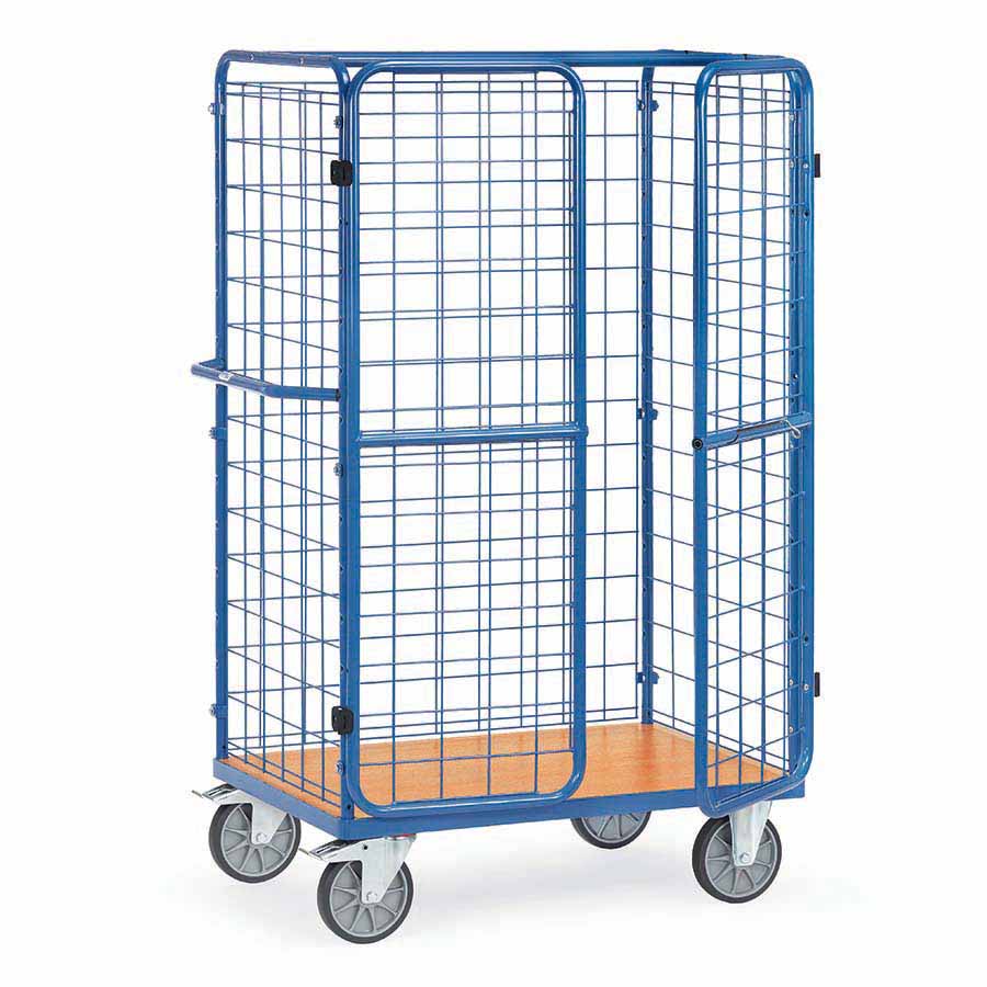 [039306] Carro de acero para picking con paredes de malla y puertas -  Dim. plataforma 1.000 x 700 mm - Azul ral 5007