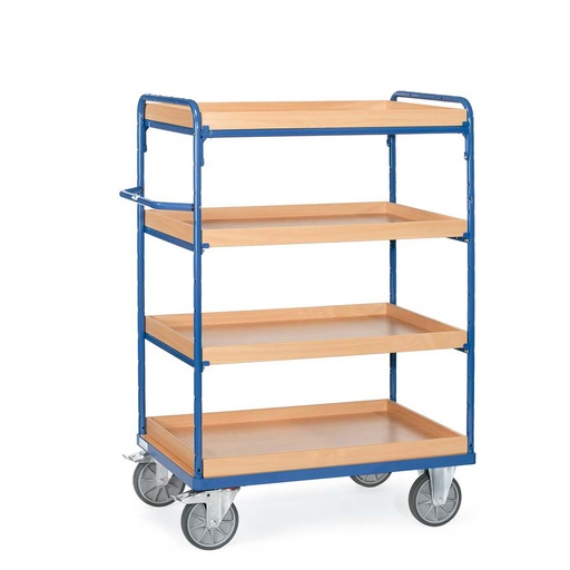 [039324] Carro de taller con estante de madera con reborde tipo bandeja - Dim. plataforma 850 x 500 mm - Azul ral 5007