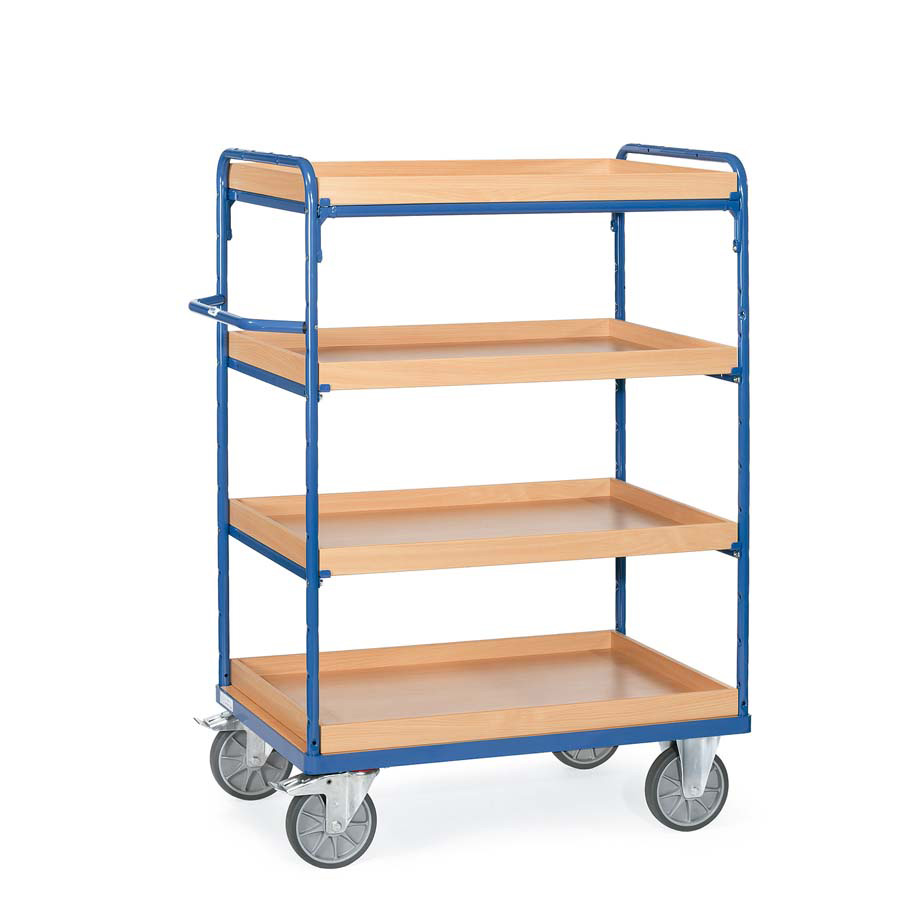 [039326] Carro de taller con estante de madera con reborde tipo bandeja - Dim. plataforma 1.000 x 700 mm - Azul ral 5007