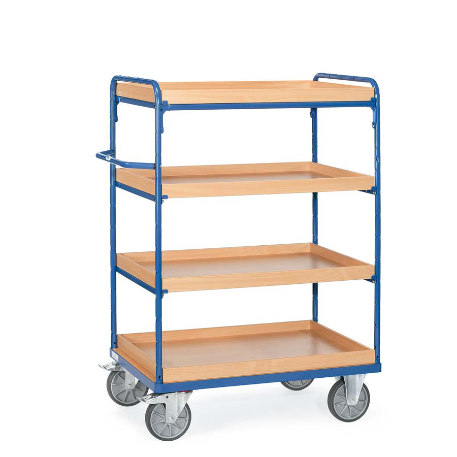 [039327] Carro de taller con estante de madera con reborde tipo bandeja - Dim. plataforma 1.200 x 800 mm - Azul ral 5007