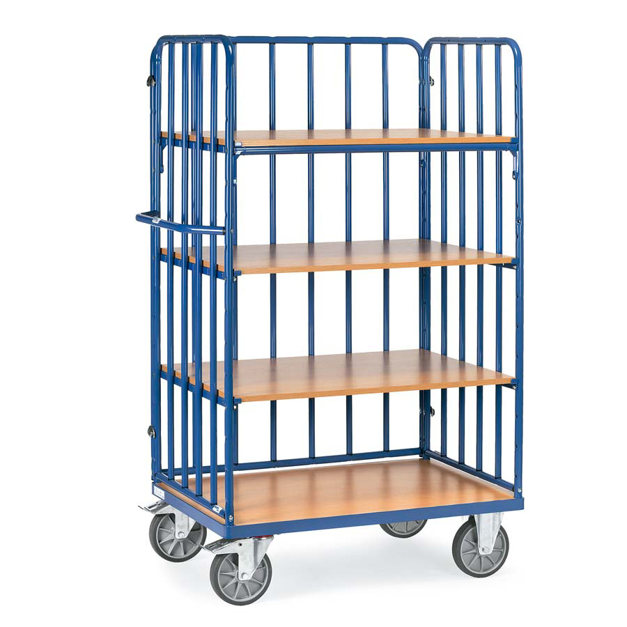 [039333] Carro para picking con paredes tubulares y 3 estantes - Dim. plataforma: 1000x600 mm - Azul ral 5007