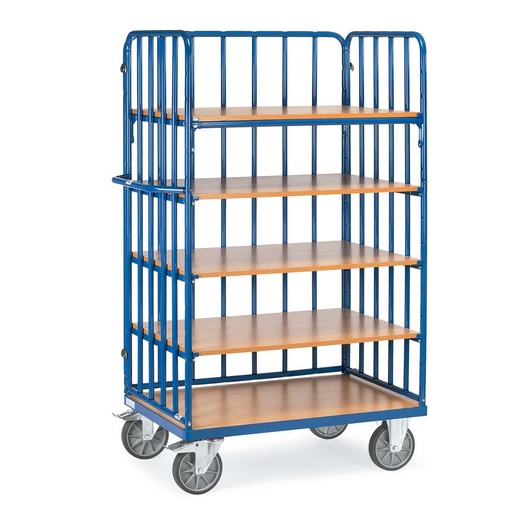 [039344] Carro para picking con paredes tubulares y 4 estantes - Dim. plataforma: 1200x800 mm - Azul ral 5007