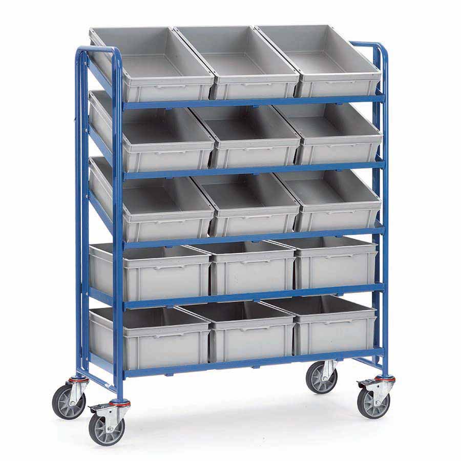[039441] Carro porta cajas Eurobox con estante tipo soporte (con cajas) - Dim. plataforma 1.250 x 610 mm - Azul ral 5007