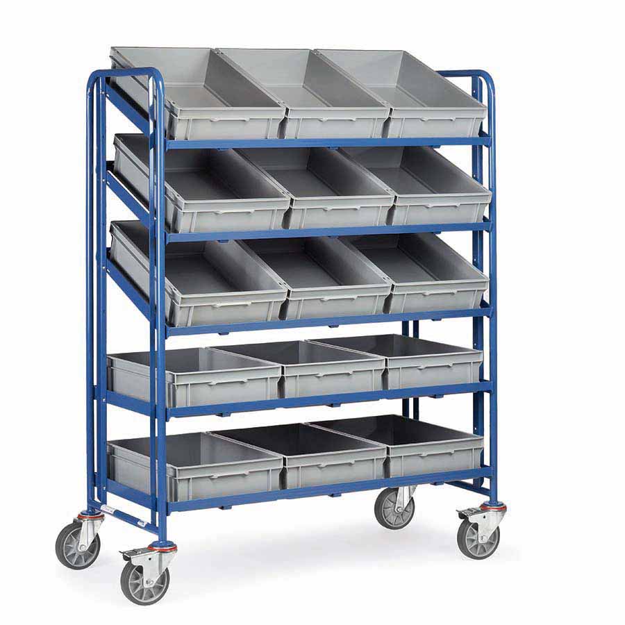 [039442] Carro porta cajas Eurobox con estante tipo soporte (con cajas) - Dim. plataforma 1.250 x 610 mm - Azul ral 5007