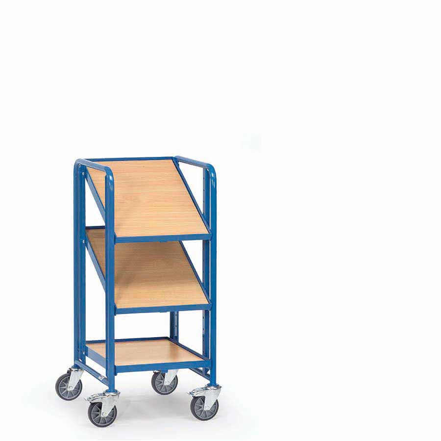 [039444] Carro porta cajas Eurobox con estante de madera (sin cajas) - Dim. plataforma 610 x 410 mm - Azul ral 5007