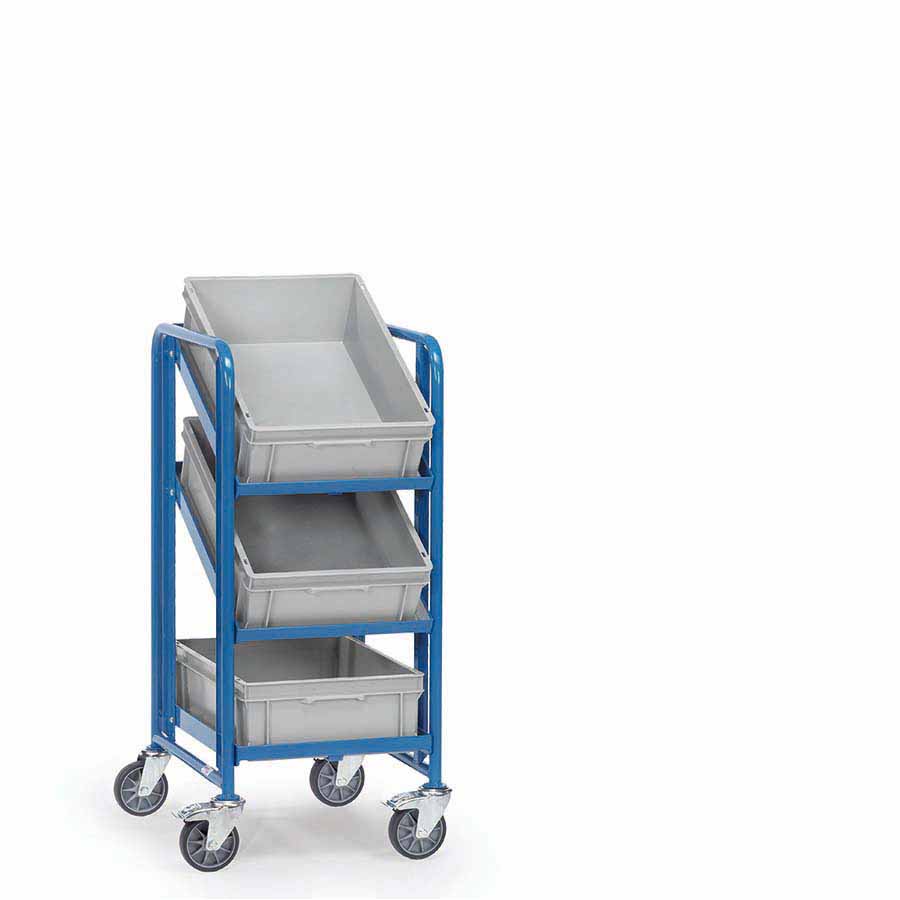 [039445] Carro porta cajas Eurobox con estante tipo soporte (con cajas) - Dim. plataforma 610 x 410 mm - Azul ral 5007