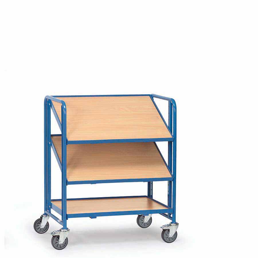 [039447] Carro porta cajas Eurobox con estante de madera (sin cajas) - Dim. plataforma 825 x 610 mm - Azul ral 5007