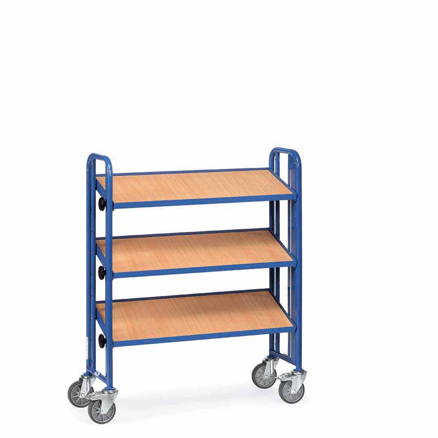 [039448] Carro porta cajas Eurobox con estante de madera (sin cajas) - Dim. plataforma 900 x 315 mm - Azul ral 5007