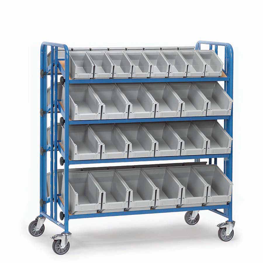 [039451] Carro porta cajas Eurobox con estante de madera (con cajas) - Dim. plataforma 1.280 x 2x315 mm - Azul ral 5007