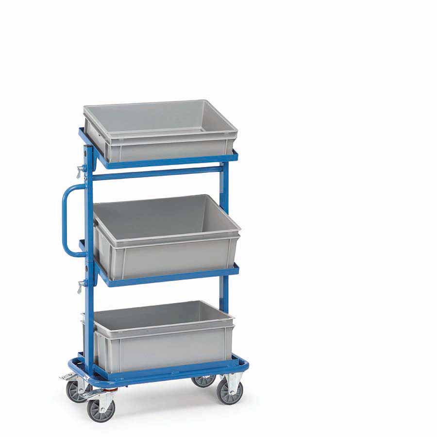 [039453] Carro porta cajas Eurobox con estante tipo soporte (con cajas) - Dim. plataforma 600 x 400 mm - Azul ral 5007