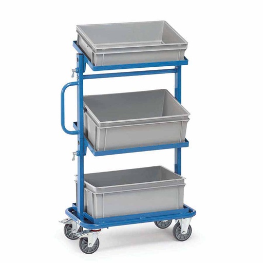 [039453] Carro porta cajas Eurobox con estante tipo soporte (con cajas) - Dim. plataforma 600 x 400 mm - Azul ral 5007