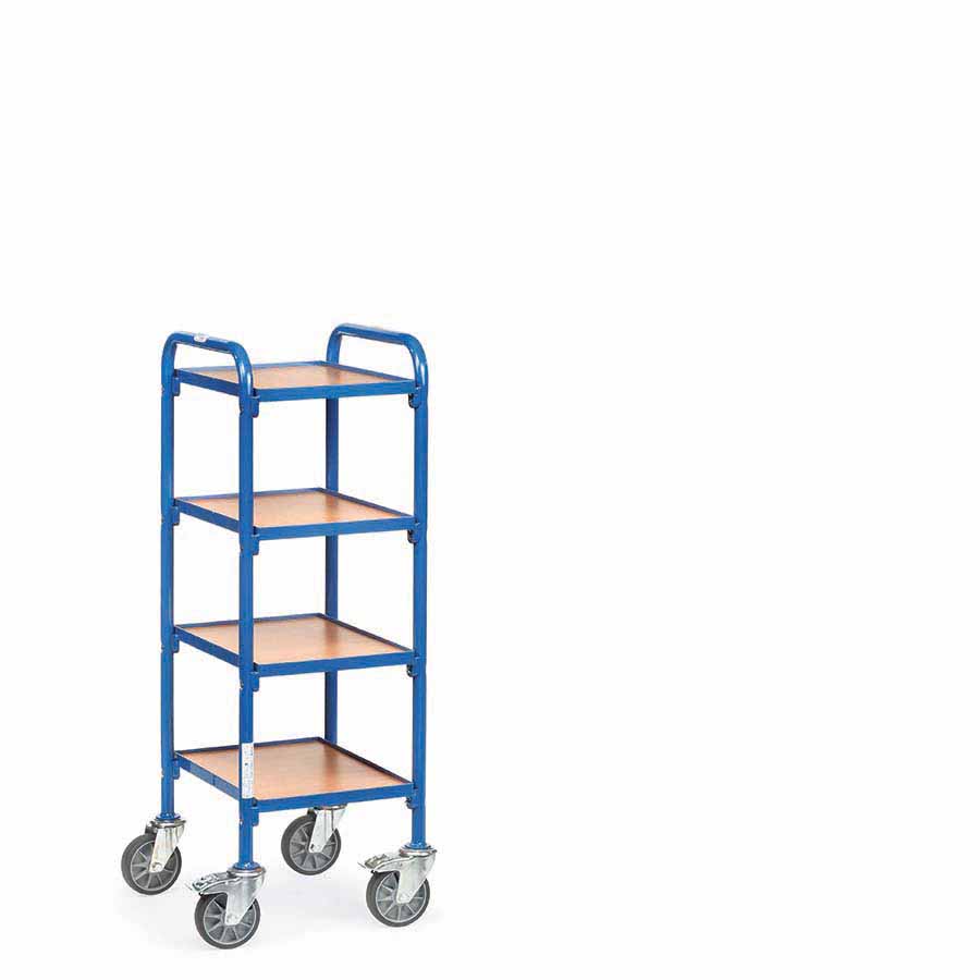 [039454] Carro porta cajas Eurobox con estante de madera (sin cajas) - Dim. plataforma 320 x 470 mm - Azul ral 5007