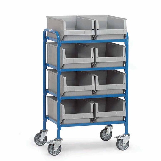 [039457] Carro porta cajas Eurobox con estante de madera (con cajas) - Dim. plataforma 630 x 470 mm - Azul ral 5007