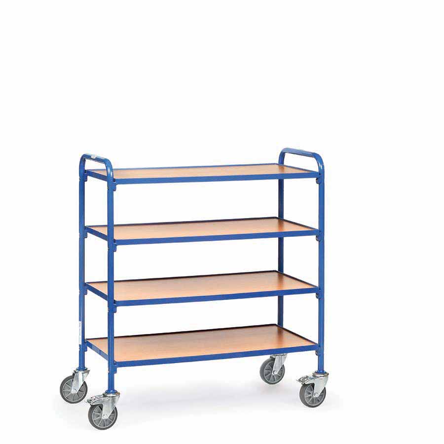 [039458] Carro porta cajas Eurobox con estante de madera (sin cajas) - Dim. plataforma 940 x 470 mm - Azul ral 5007