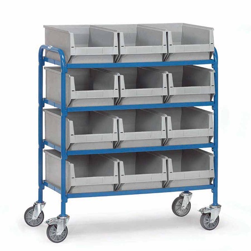 [039459] Carro porta cajas Eurobox con estante de madera (con cajas) - Dim. plataforma 940 x 470 mm - Azul ral 5007