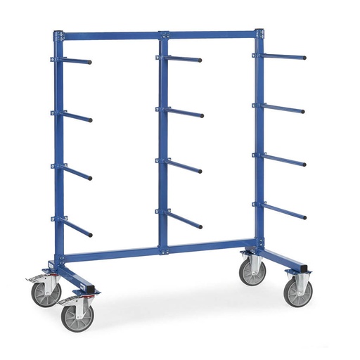 [039468] Carro para barras y tubos con brazos con recubrimiento en PVC - Dim. base 1.600 x 800 mm - Azul ral 5007. 
