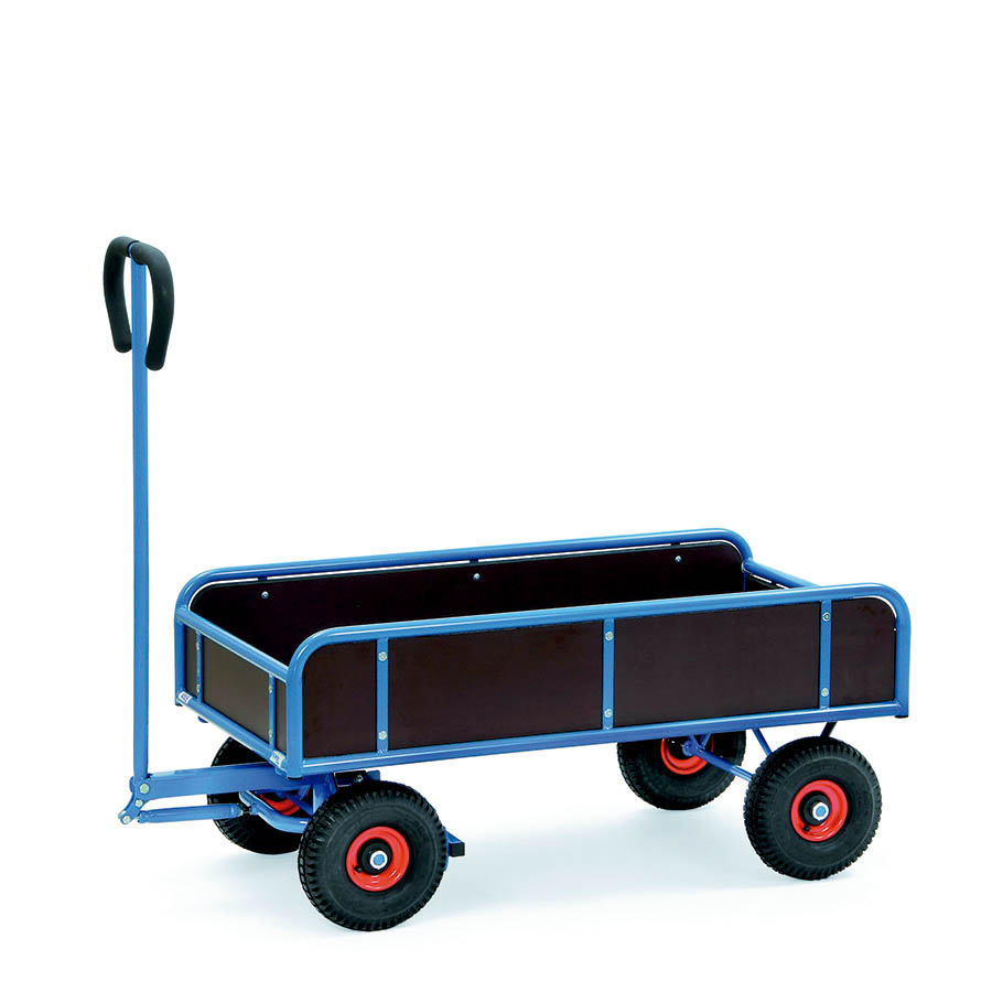 [039496] Remolque de tracción manual con paredes de madera - Dim. plataforma 945x545 mm - Azul ral 5007