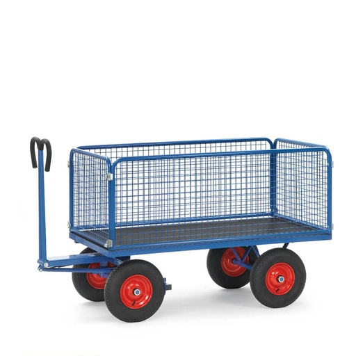 [039507] Remolque de mano para uso industrial y jardinería con paredes de malla - Dim. plataforma 1600x900 mm - Azul ral 5007