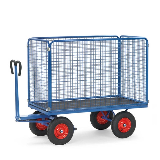 [039515] Remolque de mano para uso industrial y jardinería con paredes de malla - Dim. plataforma 1600x900 mm - Azul ral 5007