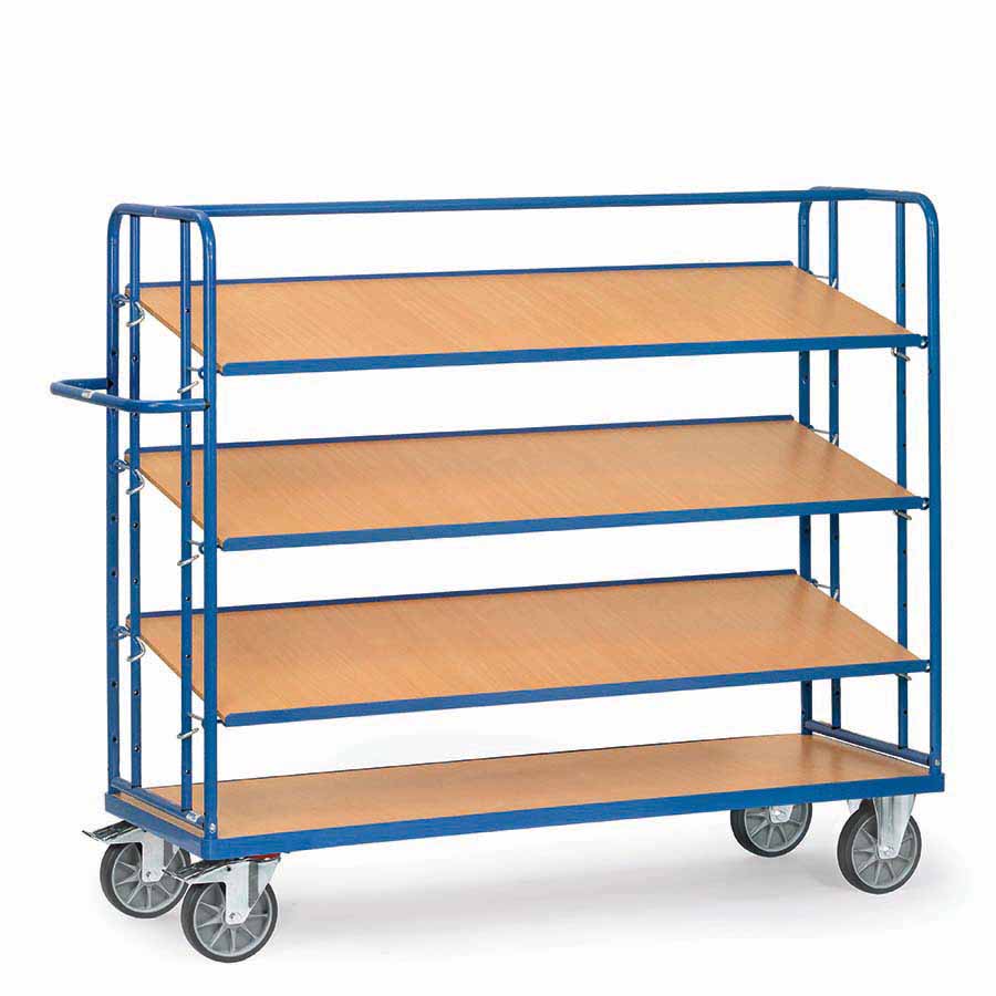 [039579] Carro porta cajas Eurobox con estantes de madera (sin cajas) - Dim. plataforma 1650 x 610 mm - Azul ral 5007