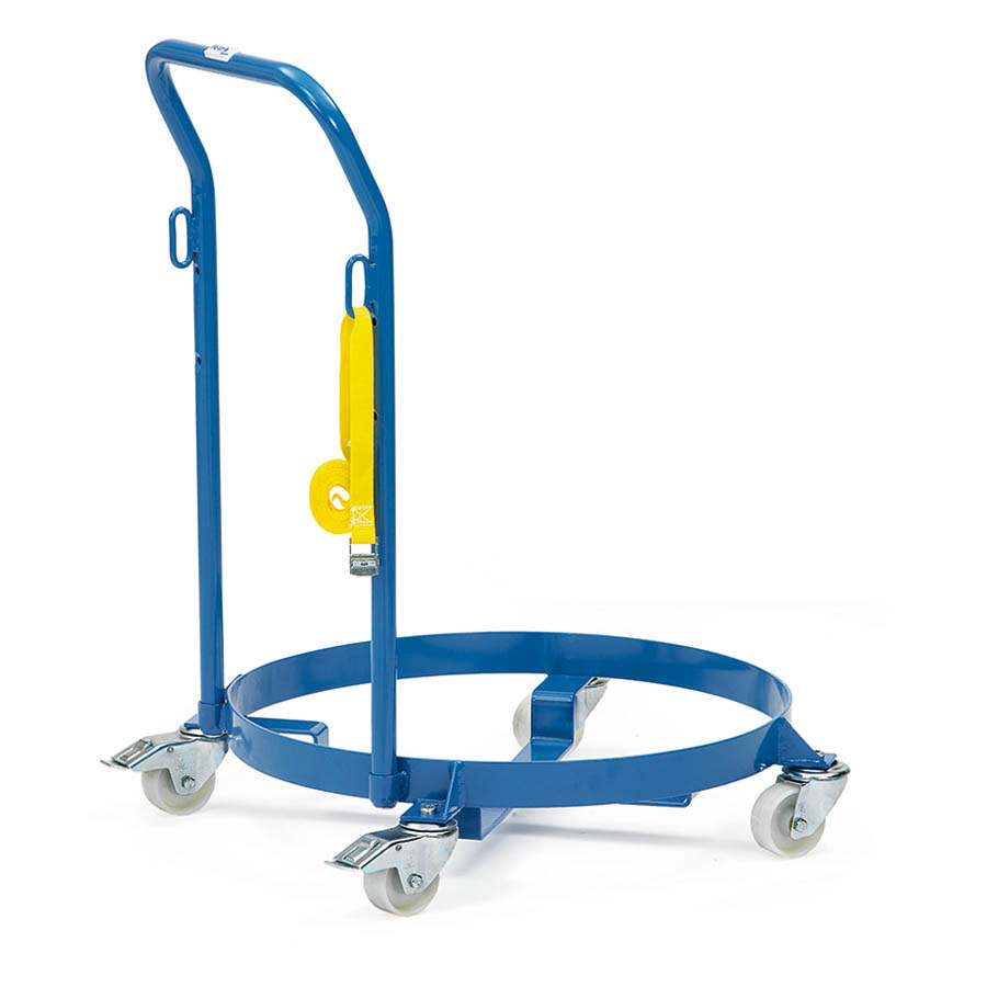 [039633] Rodador de bidones de 60 ó 200 litros con tirador y correa de amarre - Dim.: Ø650 x 1350h mm - Azul Ral 5007