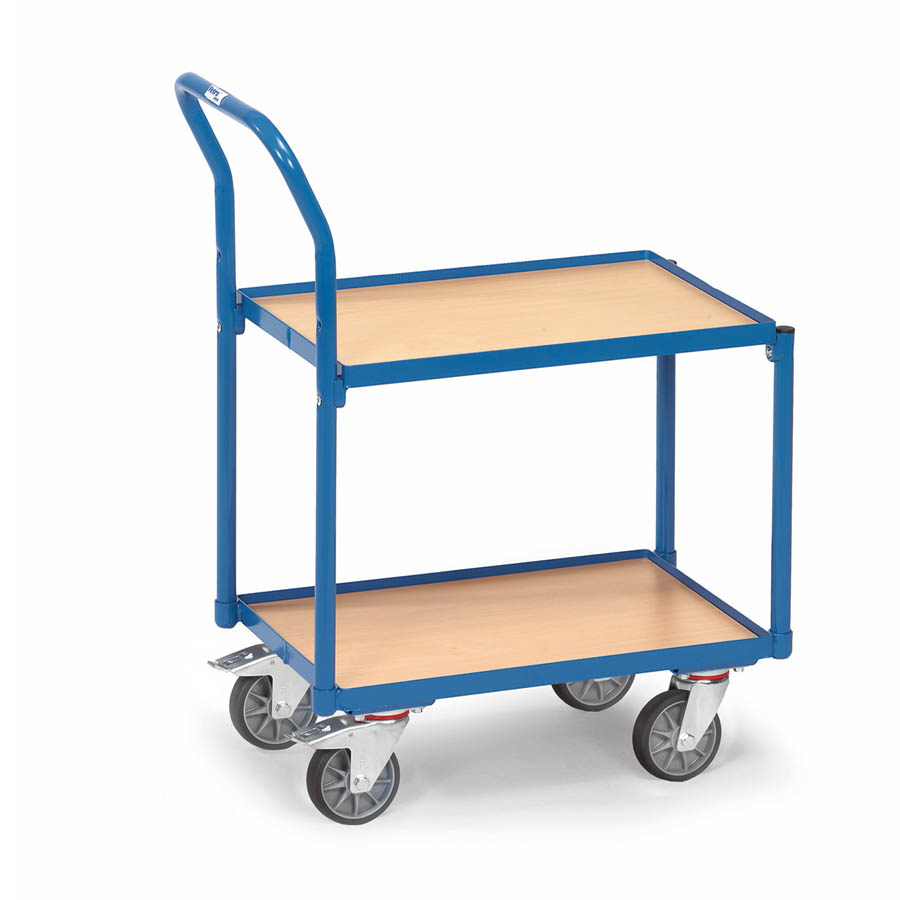 [039660] Base rodante con plataforma de madera y tirador - Dim. plataforma 610 x 410 mm - Azul Ral 5007