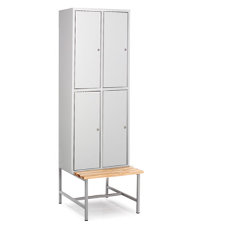 [039809] Taquilla metálica para vestuario con banco incorporado y 4 puertas - Dim.: 640x740x2083h mm - Gris ral 7035