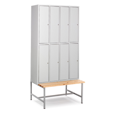 [039811] Taquilla metálica para vestuario con banco incorporado y 8 puertas - Dim.: 940x740x2083h mm - Gris ral 7035
