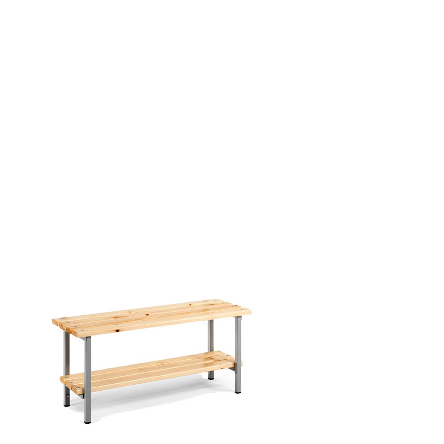 [039879] Banqueta para vestuario de acero con asiento de madera y estante inferior - Dim.: 1000x340x440h mm - Gris Ral 7035