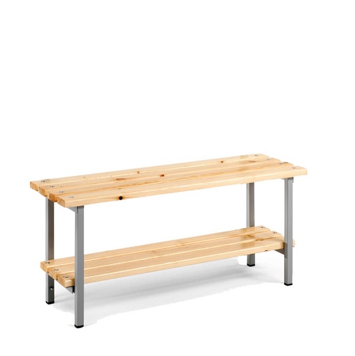 [039879] Banqueta para vestuario de acero con asiento de madera y estante inferior - Dim.: 1000x340x440h mm - Gris Ral 7035