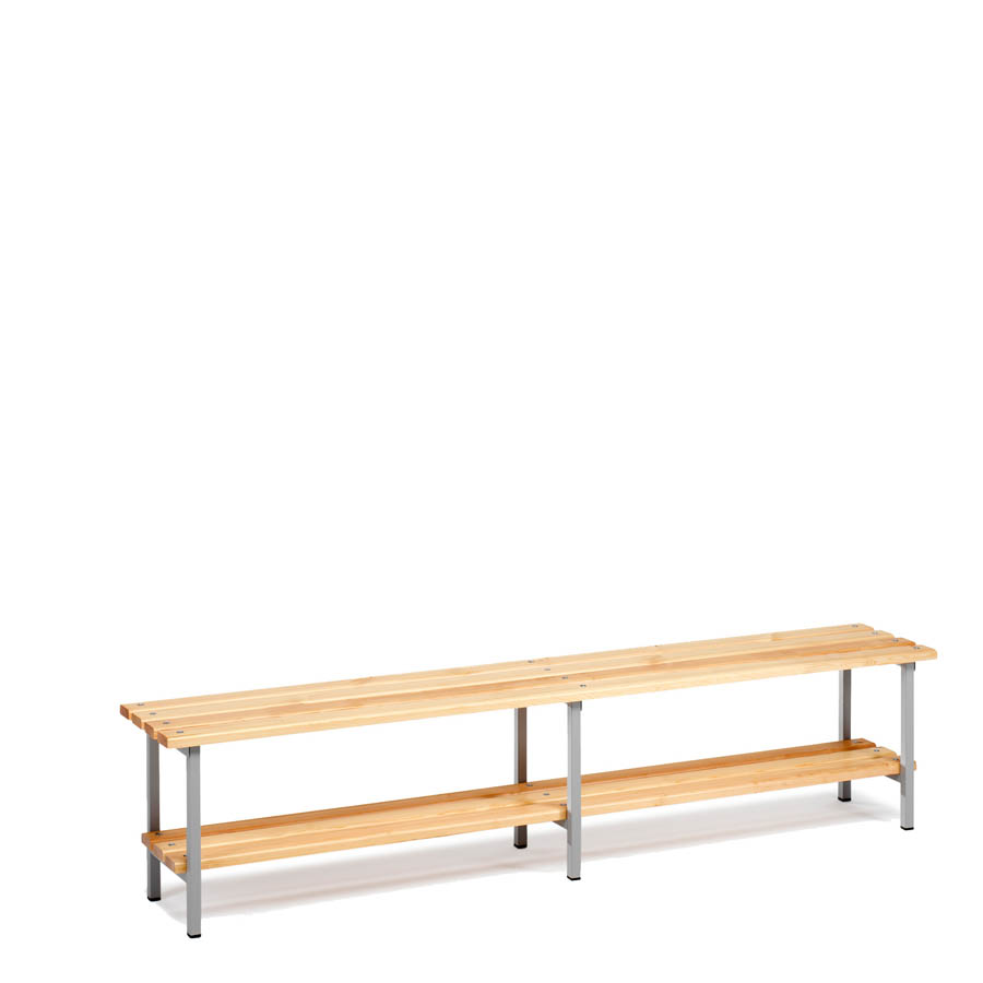 [039881] Banqueta para vestuario de acero con asiento de madera y estante inferior - Dim.: 2000x340x440h mm - Gris Ral 7035