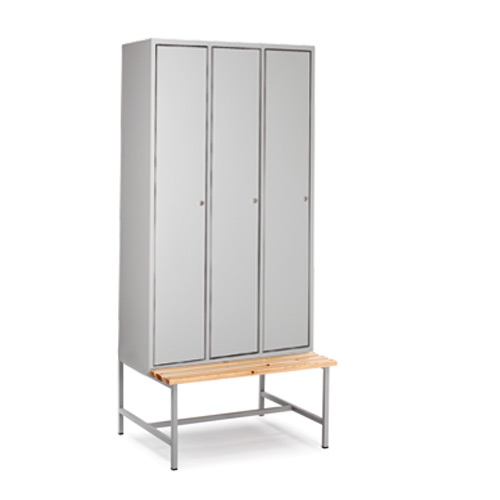 [039892] Armario ropero metálico sobre banqueta con 3 puertas para vestuario - Dim.: 940x740x2083h mm - Gris ral 7035