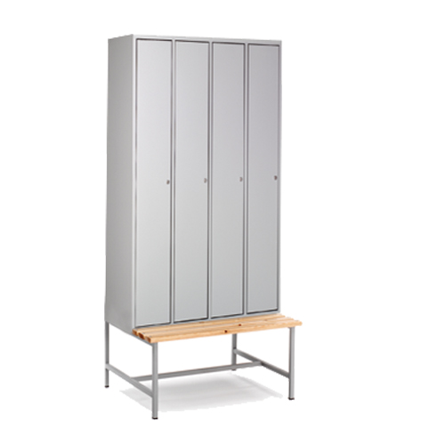 [039893] Armario ropero metálico sobre banqueta con 4 puertas para vestuario - Dim.: 940x740x2083h mm - Gris ral 7035