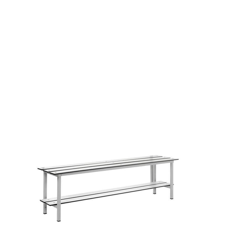 [039907] Banqueta para vestuario de acero con asiento fenólico y estante inferior - Dim.: 1500x370x430h mm - Gris claro / inoxidable