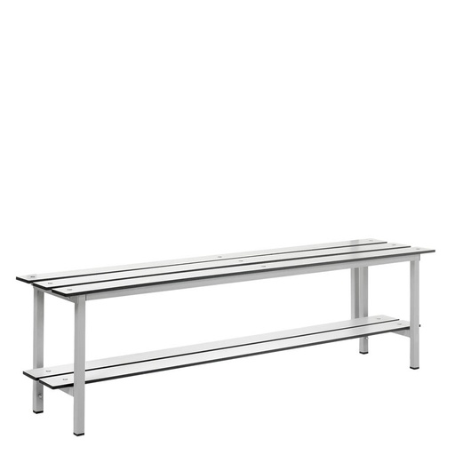 [039907] Banqueta para vestuario de acero con asiento fenólico y estante inferior - Dim.: 1500x370x430h mm - Gris claro / inoxidable