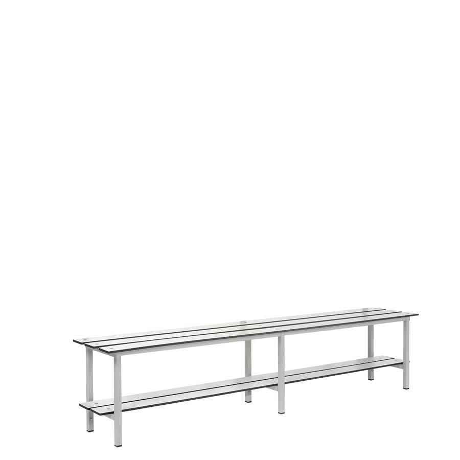 [039909] Banqueta para vestuario de acero con asiento fenólico y estante inferior - Dim.: 2000x370x430h mm - Gris claro / inoxidable