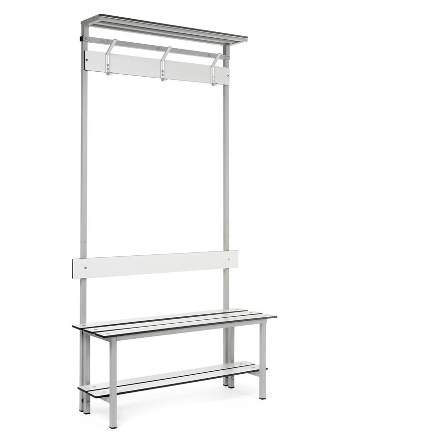[039910] Banqueta para vestuario de acero con asiento fenólico y estante inferior - Dim.: 1000x370x1880h mm - Gris claro / gris ral 7035