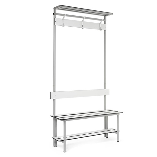 [039910] Banqueta para vestuario de acero con asiento fenólico y estante inferior - Dim.: 1000x370x1880h mm - Gris claro / gris ral 7035