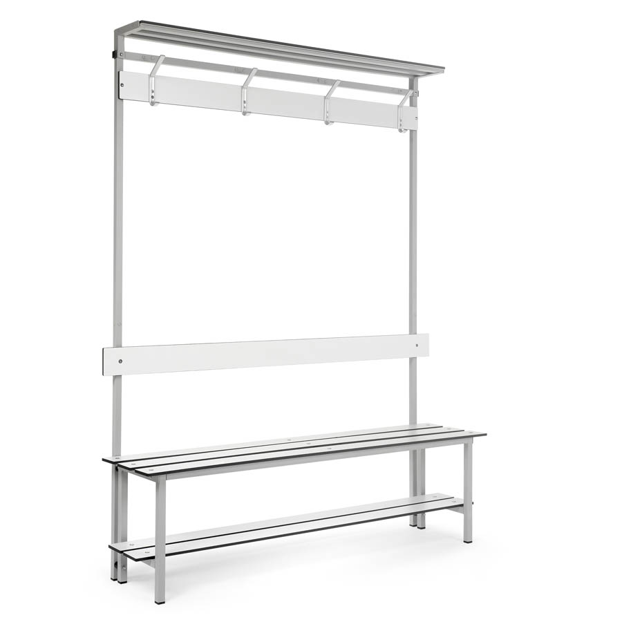 [039912] Banqueta para vestuario de acero con asiento fenólico y estante inferior - Dim.: 1500x370x1880h mm - Gris claro / gris ral 7035
