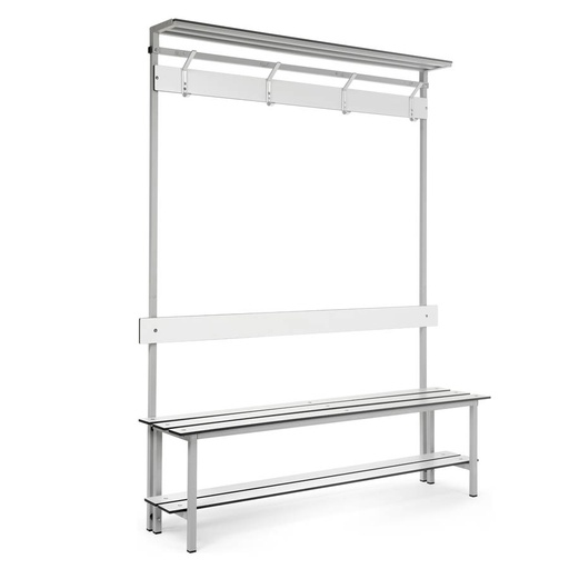[039912] Banqueta para vestuario de acero con asiento fenólico y estante inferior - Dim.: 1500x370x1880h mm - Gris claro / gris ral 7035