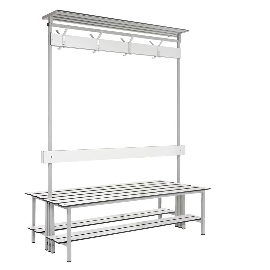 [039919] Banqueta a dos caras para vestuario con asiento fenólico y estante inferior - Dim.: 1500x710x1880h mm - Gris claro / inoxidable